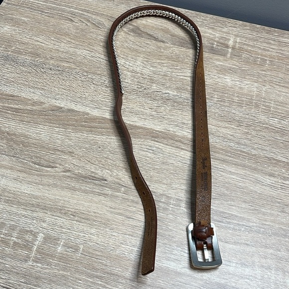 Vintage Garaglias Italian Belt Cognac Brown Genuine Leather Silver Tone Chain 30 - Picture 5 of 12